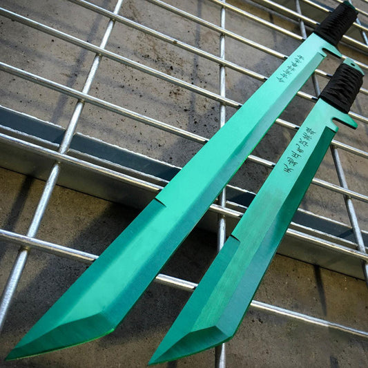 68.58cm & 45.72cm Green Samurai Machete Sword Set