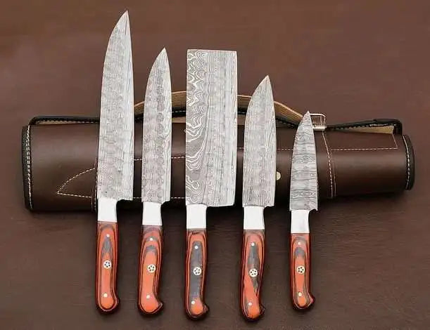 5-Piece Custom Made Damascus Blade Chef Knife Set 2