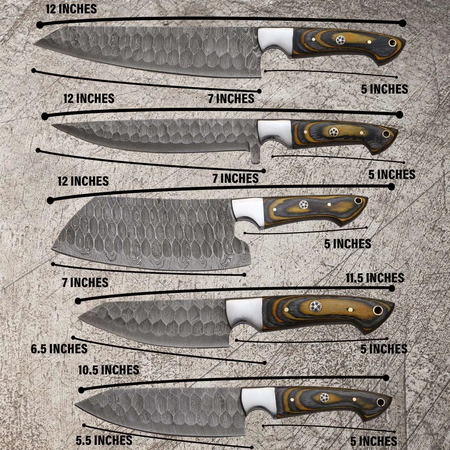 5-Piece Custom Damascus Chef Knife Set