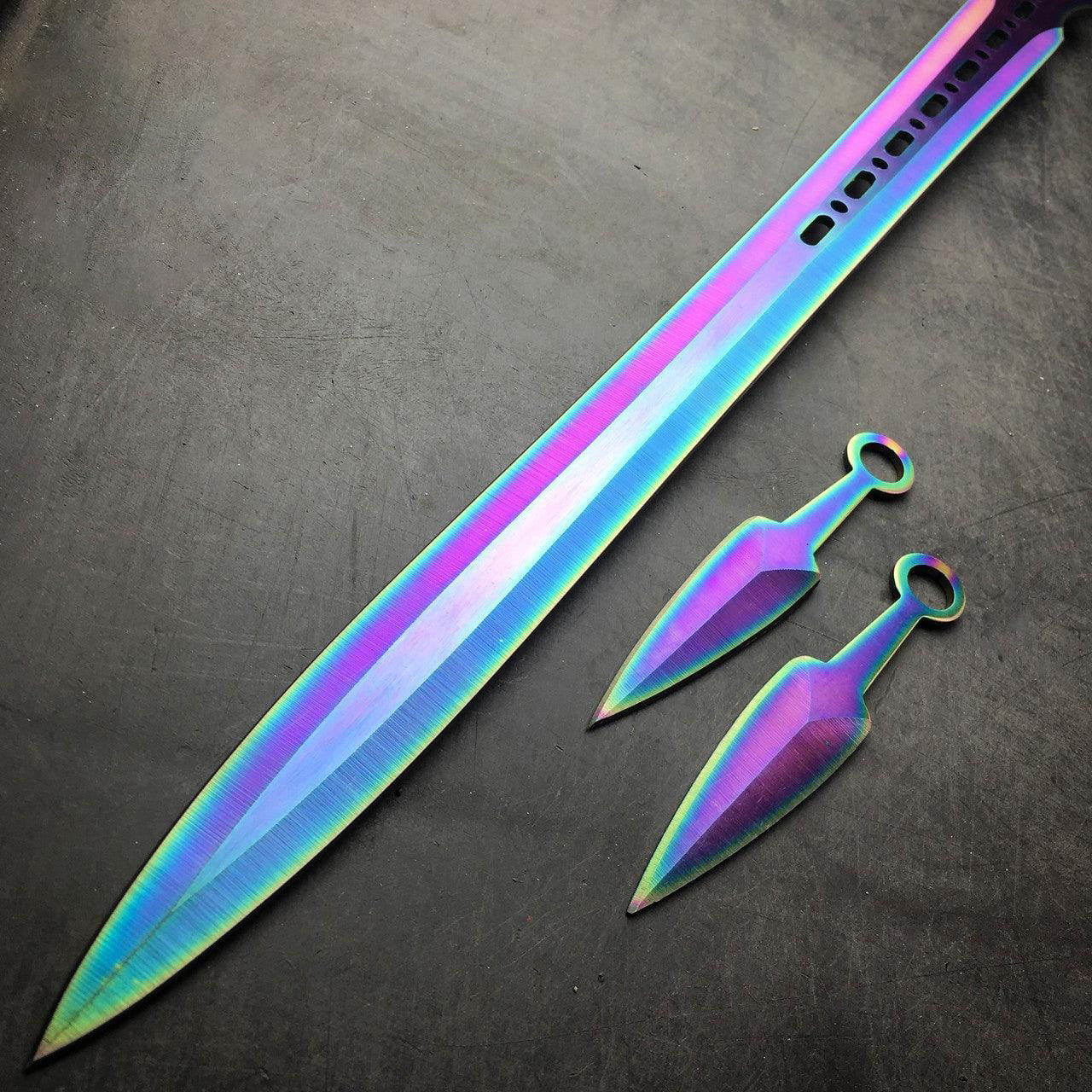 68.58cm Rainbow Katana Machete with Throwing Knife 2