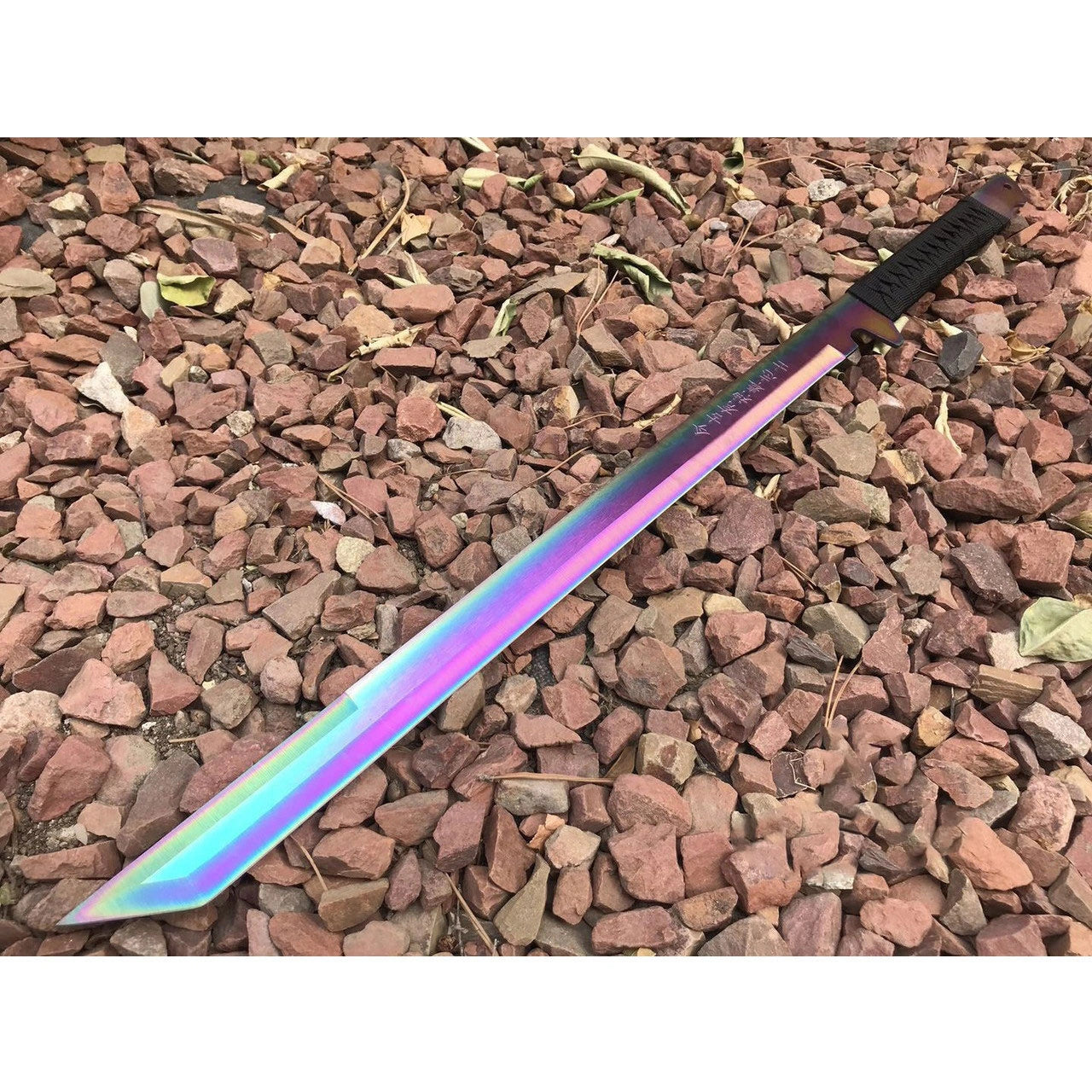 69cm Full Tang Straight Tanto Ninja Sword Machete Katana w/ Nylon Sheath Rainbow 11