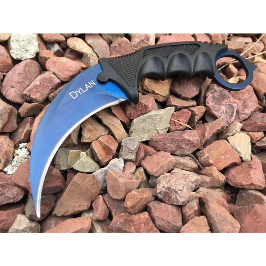 CS: GO Tactical Karambit Knife - Blue, Custom Engraved