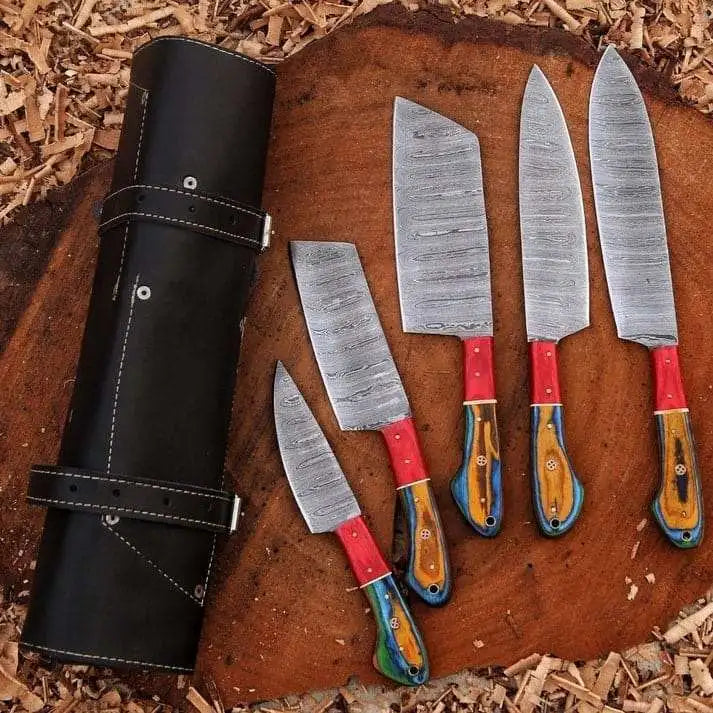 Custom Handmade 5-Piece Damascus Steel Chef Knife Set 1