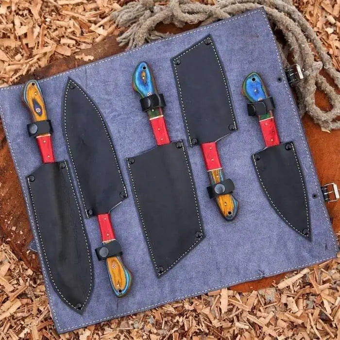 Custom Handmade 5-Piece Damascus Steel Chef Knife Set 5