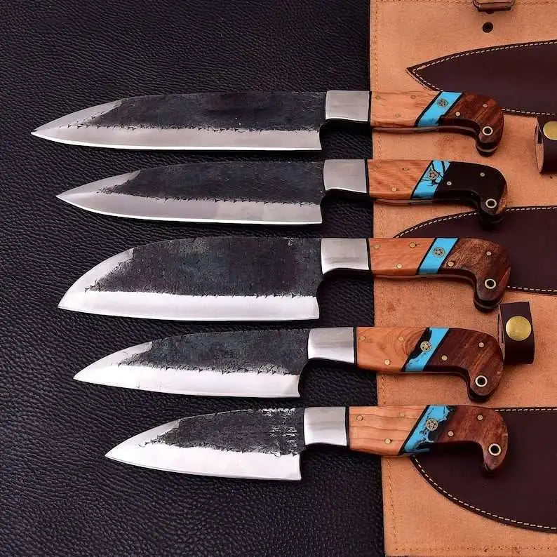 Custom Made 5-Piece Carbon Steel Chef Knife Set