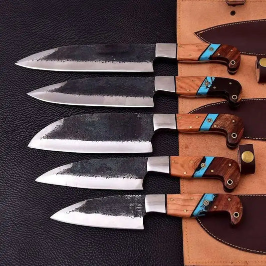 Custom Made 5-Piece Carbon Steel Chef Knife Set