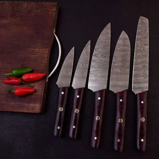 Custom Made 5-Piece Damascus Chef Knife Set 2