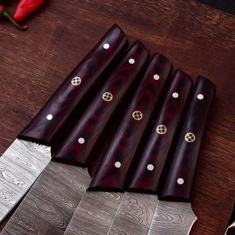 Custom Made 5-Piece Damascus Chef Knife Set 3