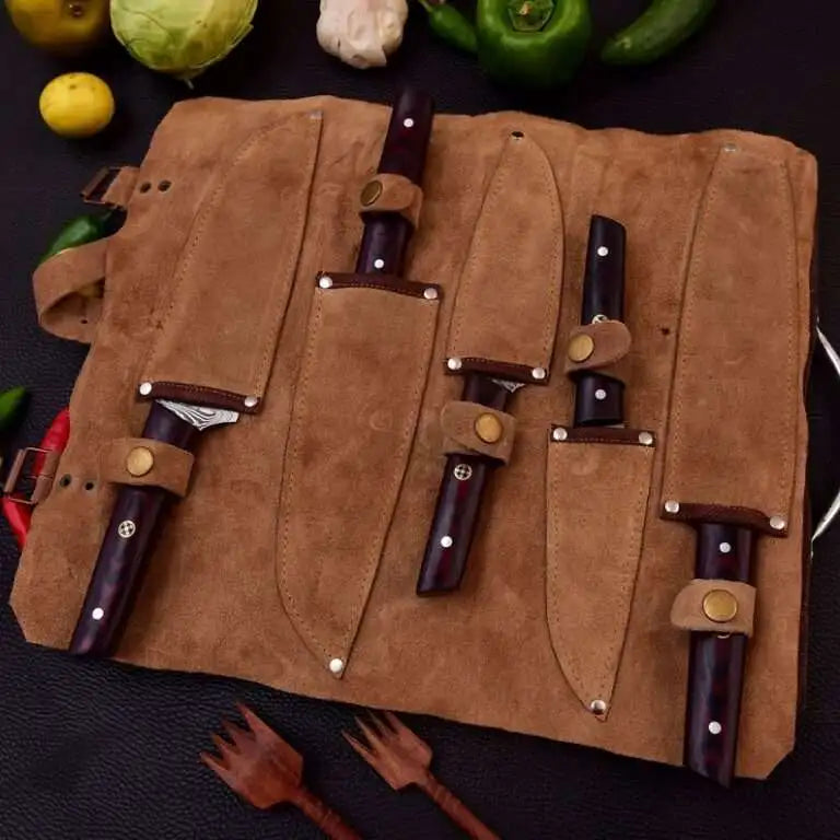 Custom Made 5-Piece Damascus Chef Knife Set 4