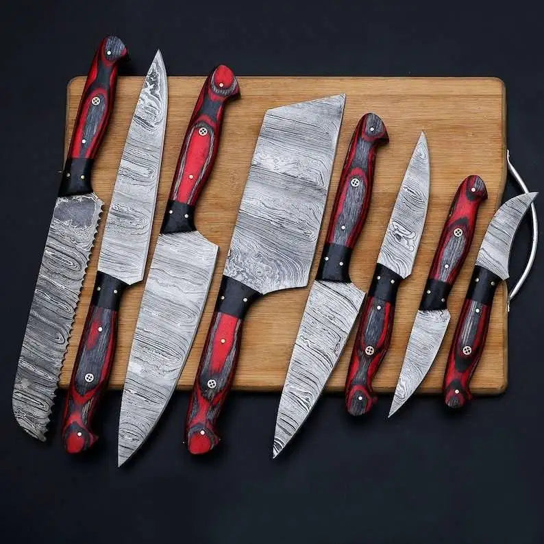Custom Made 8-Piece Damascus Blade Chef Knife Set 1