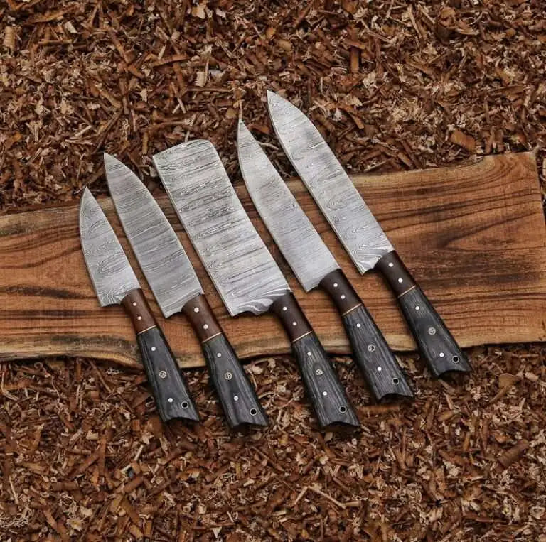 Custom Made Damascus Blade 5-Piece Chef Knife Set 2