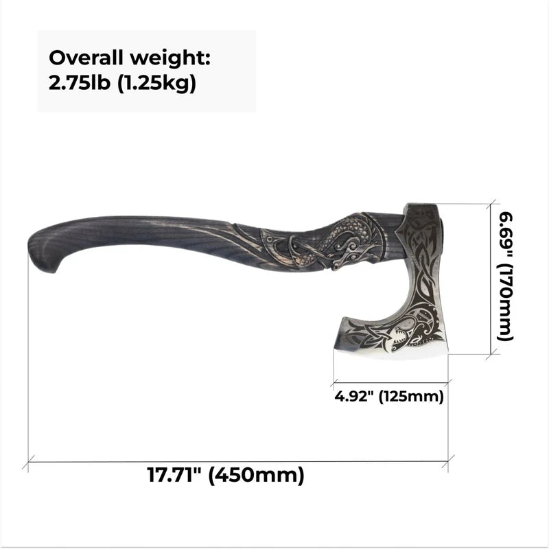 Fenrisulfr Hand-Forged Viking Bearded Axe with Carved Handle 1