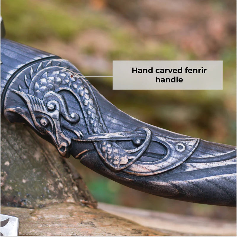 Fenrisulfr Hand-Forged Viking Bearded Axe with Carved Handle 5