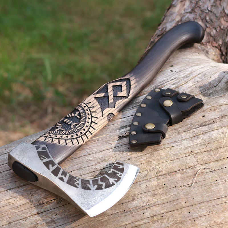 Hand-Forged Othala Axe w/ Leather Cover 3