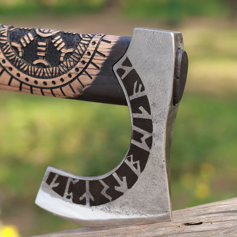 Hand-Forged Othala Axe w/ Leather Cover 5