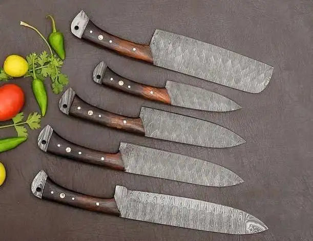 Handmade 5-Piece Damascus Chef Knife Set