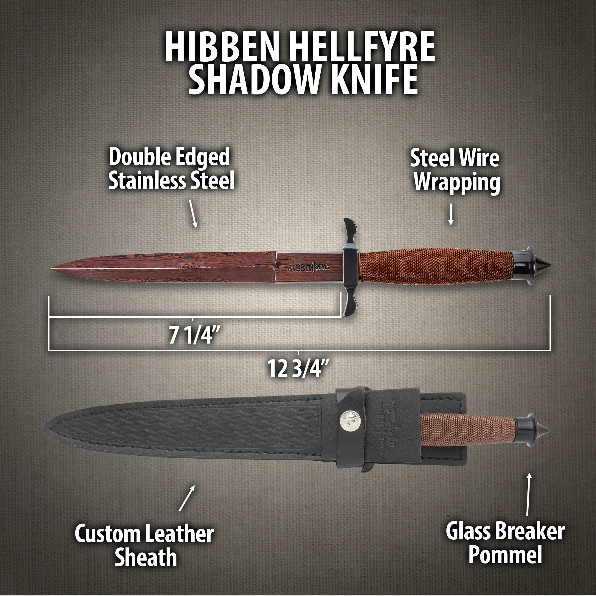 Hibben HellFyre Shadow Knife with Leather Sheath 2