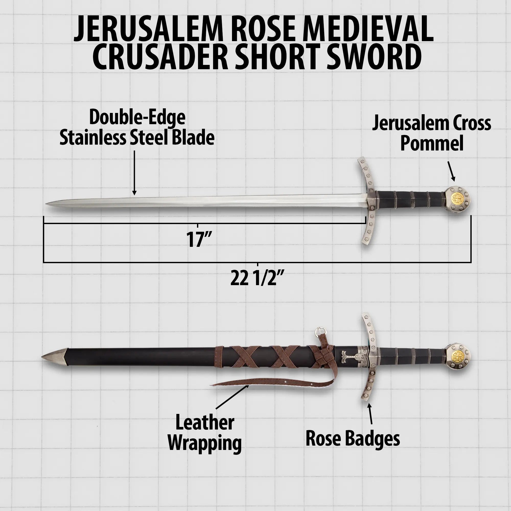 Jerusalem Rose Medieval Crusader Short Sword 4