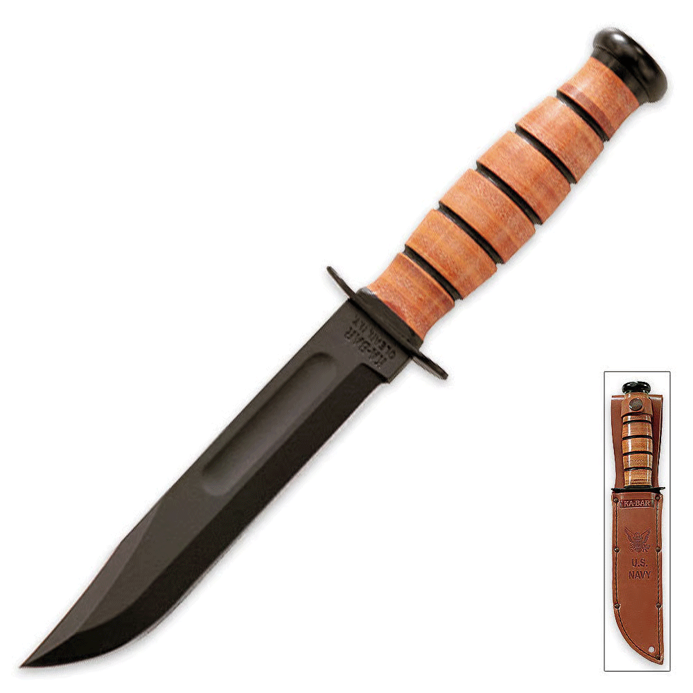KA-BAR Navy Straight Bowie Knife w/ Leather Sheath