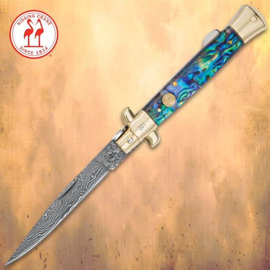 Kissing Crane Abalone Damascus Stiletto Knife