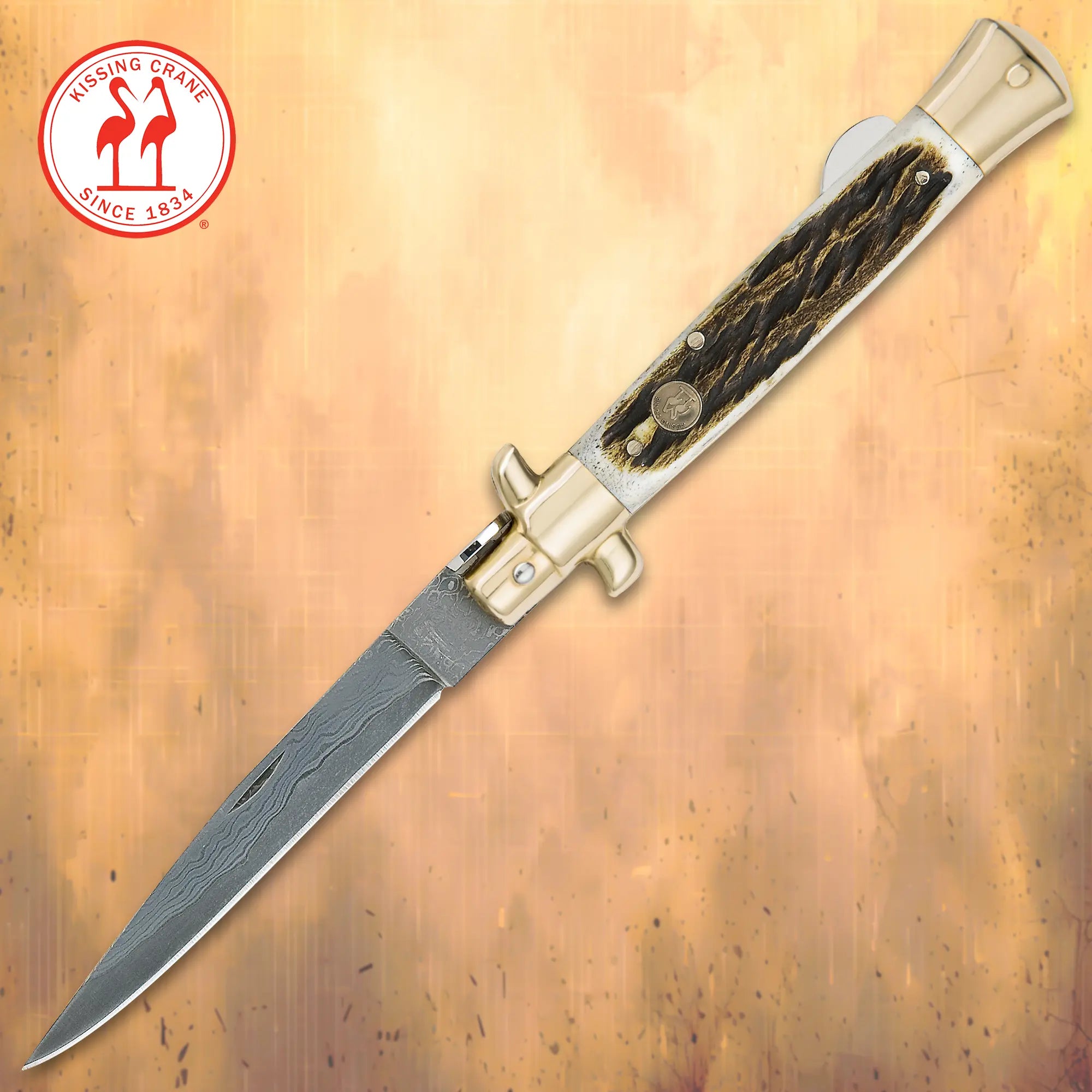 Kissing Crane Burnt Bone Stiletto Knife