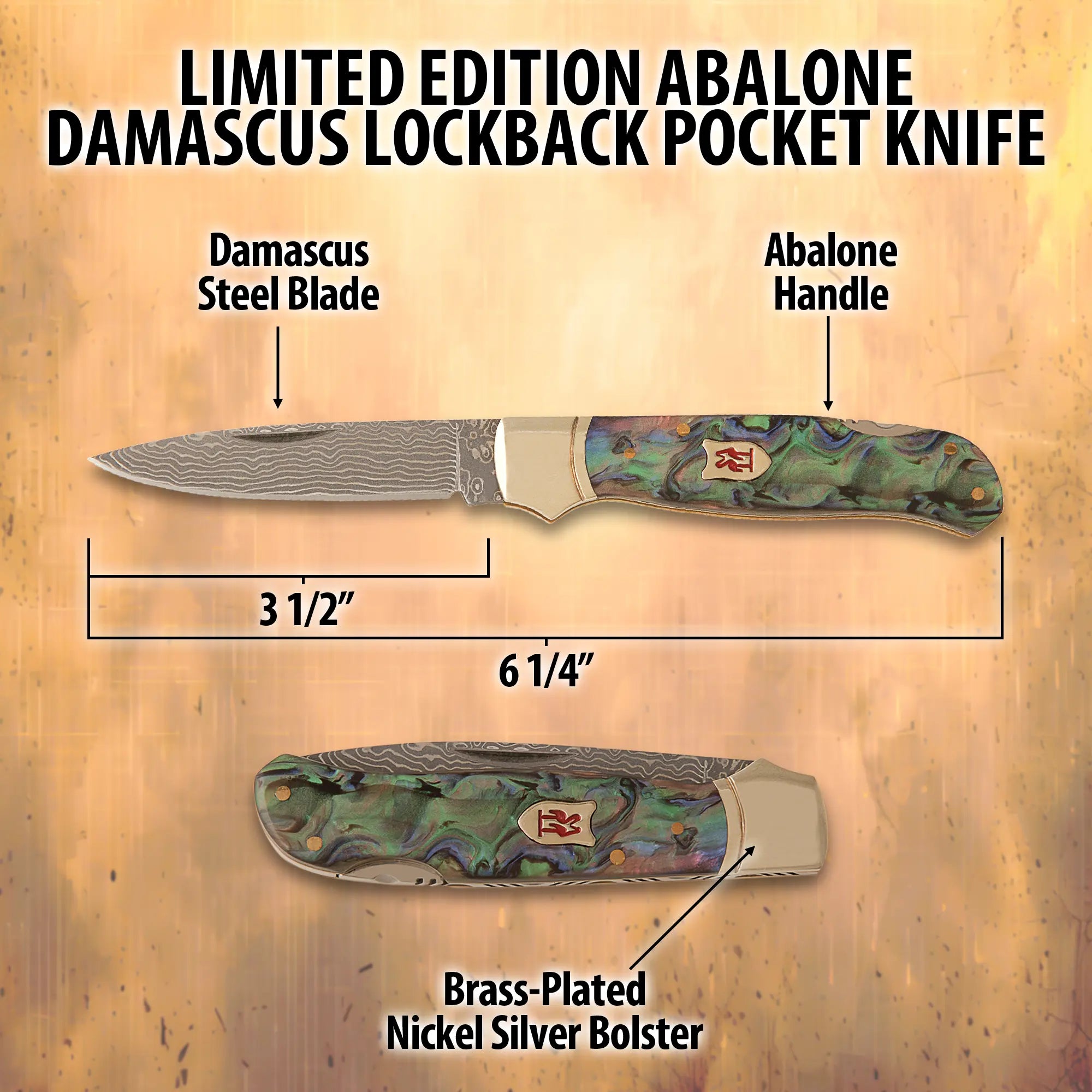 Kissing Crane Limited Edition Abalone Damascus Lockback Pocket Knife 2