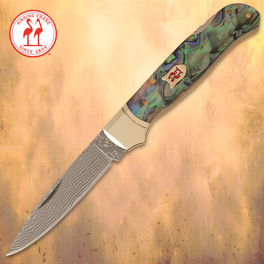 Kissing Crane Limited Edition Abalone Damascus Lockback Pocket Knife