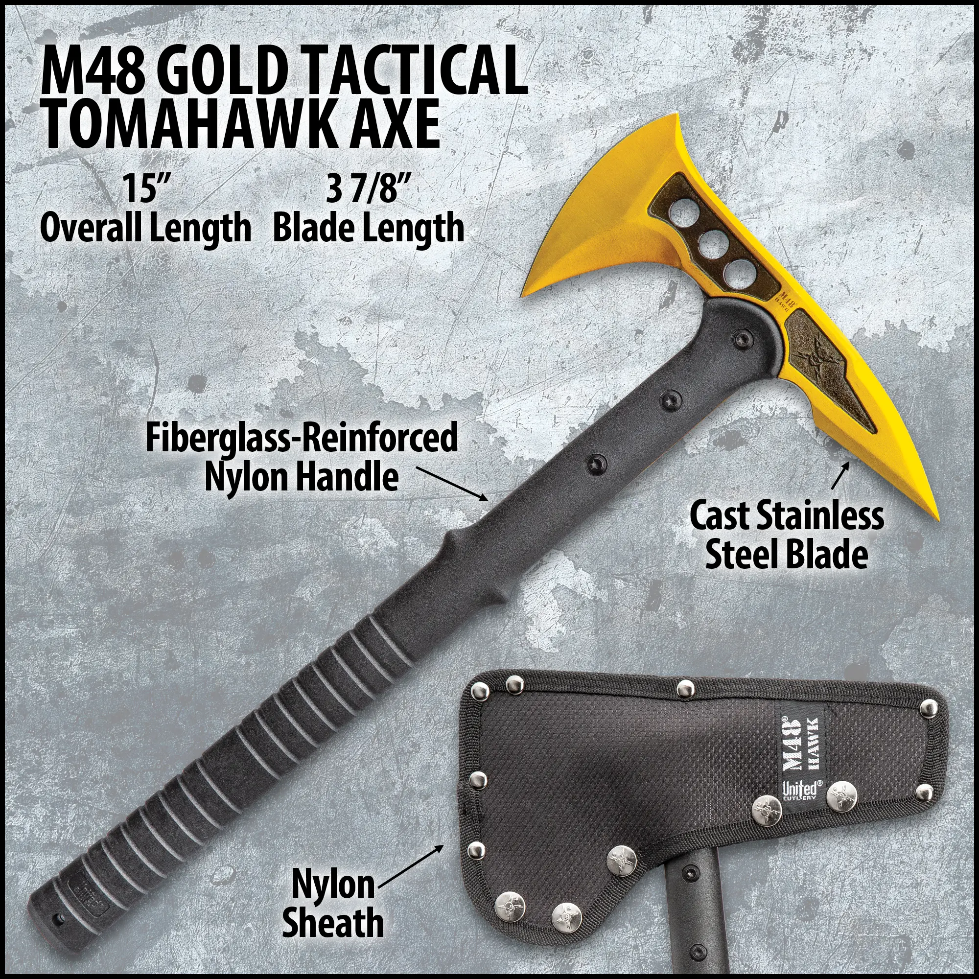 M48 Gold Tactical Tomahawk Axe – 38.1cm Overall, 9.906cm Blade 2