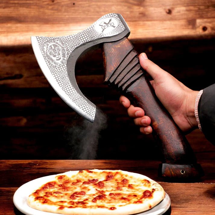 Professional Handmade Pizza Cutter – Carbon Steel, Lion Etched Design 2
