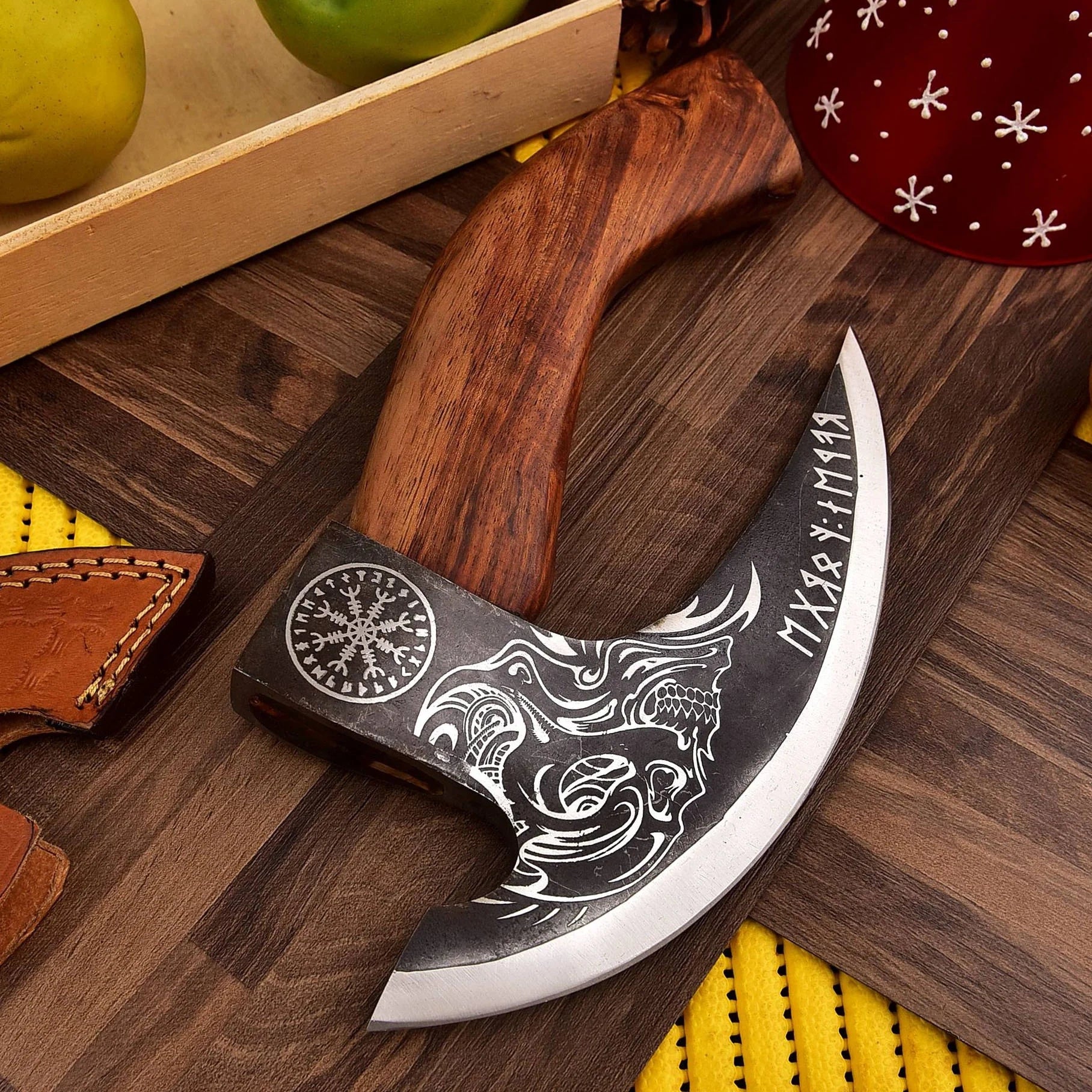 RA-292 Hand-Forged Carbon Steel Skull Viking Pizza Axe 2