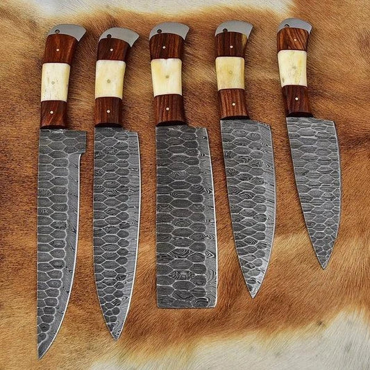 RA-73 Custom 5-Piece Damascus Chef Knife Set 1
