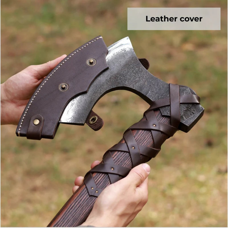 Ragnar Lodbrok Viking Long Axe with Carved Handle 8