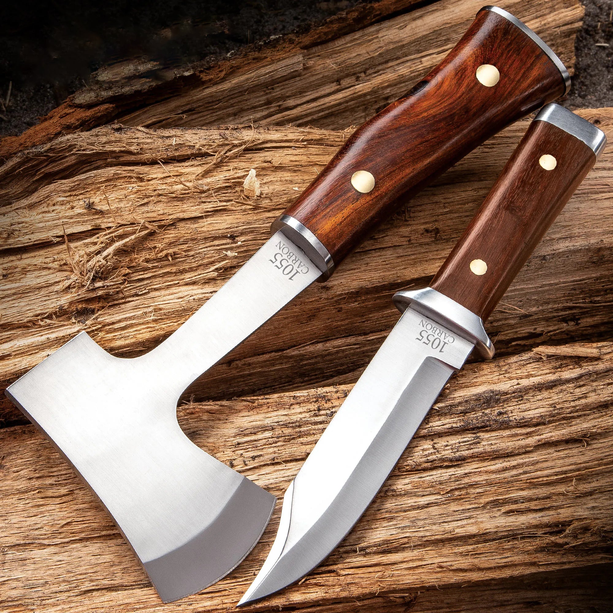 Timber Wolf Expedition Knife & Axe Set w/ Leather Sheath