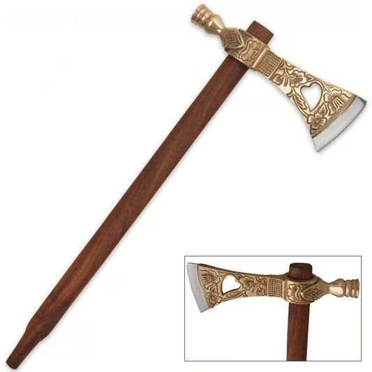 Tribal Peace Pipe Tomahawk w/ Brass Accents