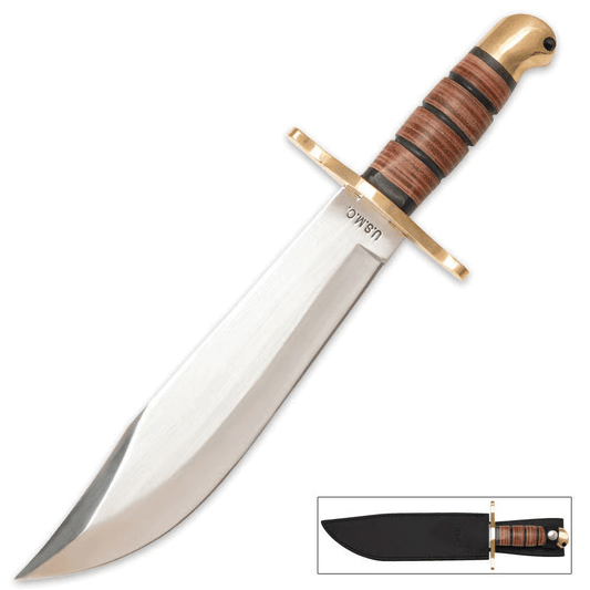 USMC Jungle Bowie Knife – Stacked Leather Handle, 35.56cm Overall