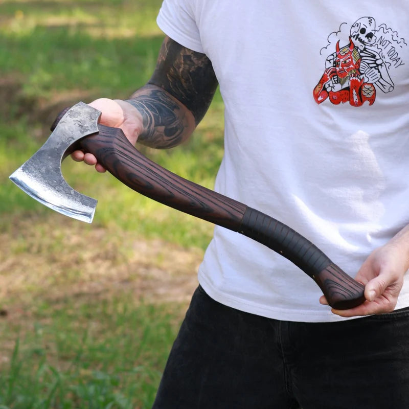 Viking Axe Svart Barbar – Hand-Forged with Carved Handle