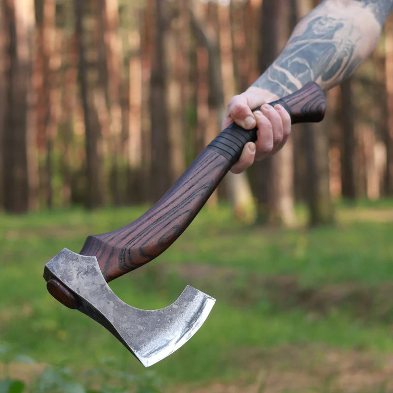 Viking Axe Svart Barbar – Hand-Forged with Carved Handle 10