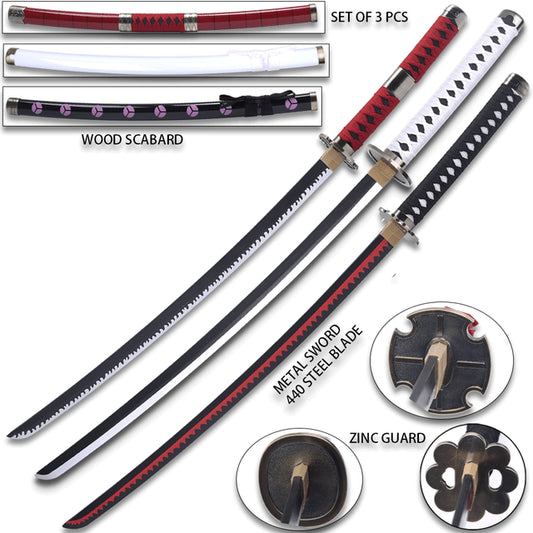 One Piece Sword Set 3 Katana Roronoa Zoro Steel Shusui Yubashiri Sandai Kitetsu