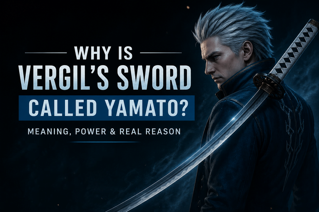 Vergil holding Yamato sword with dark cinematic background