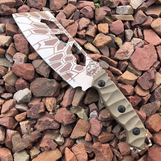 24cm Fixed Blade Camo Cleaver Knife - Full Tang with Sheath, Custom Engraved