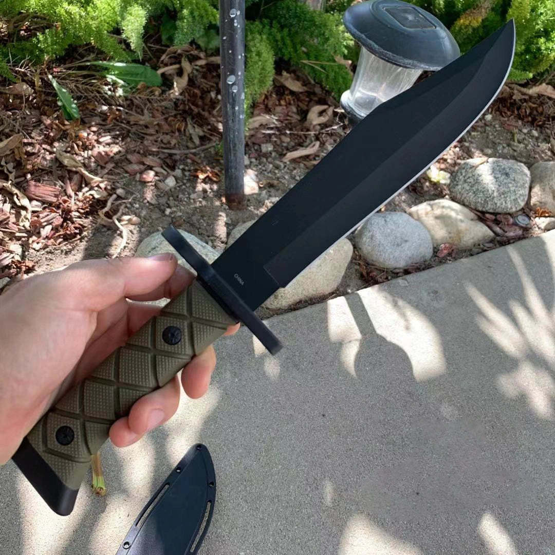 36.5125cm Full Tang Black Hunting Bowie Knife with Hard Sheath