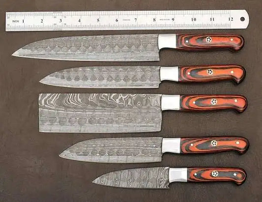 5-Piece Custom Made Damascus Blade Chef Knife Set 1