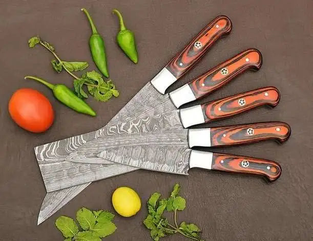 5-Piece Custom Made Damascus Blade Chef Knife Set 3