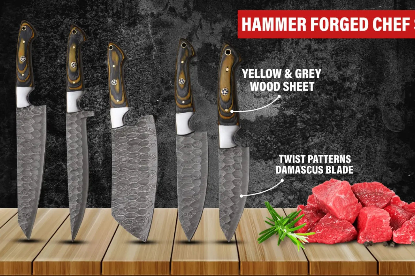 5-Piece Custom Damascus Chef Knife Set 2