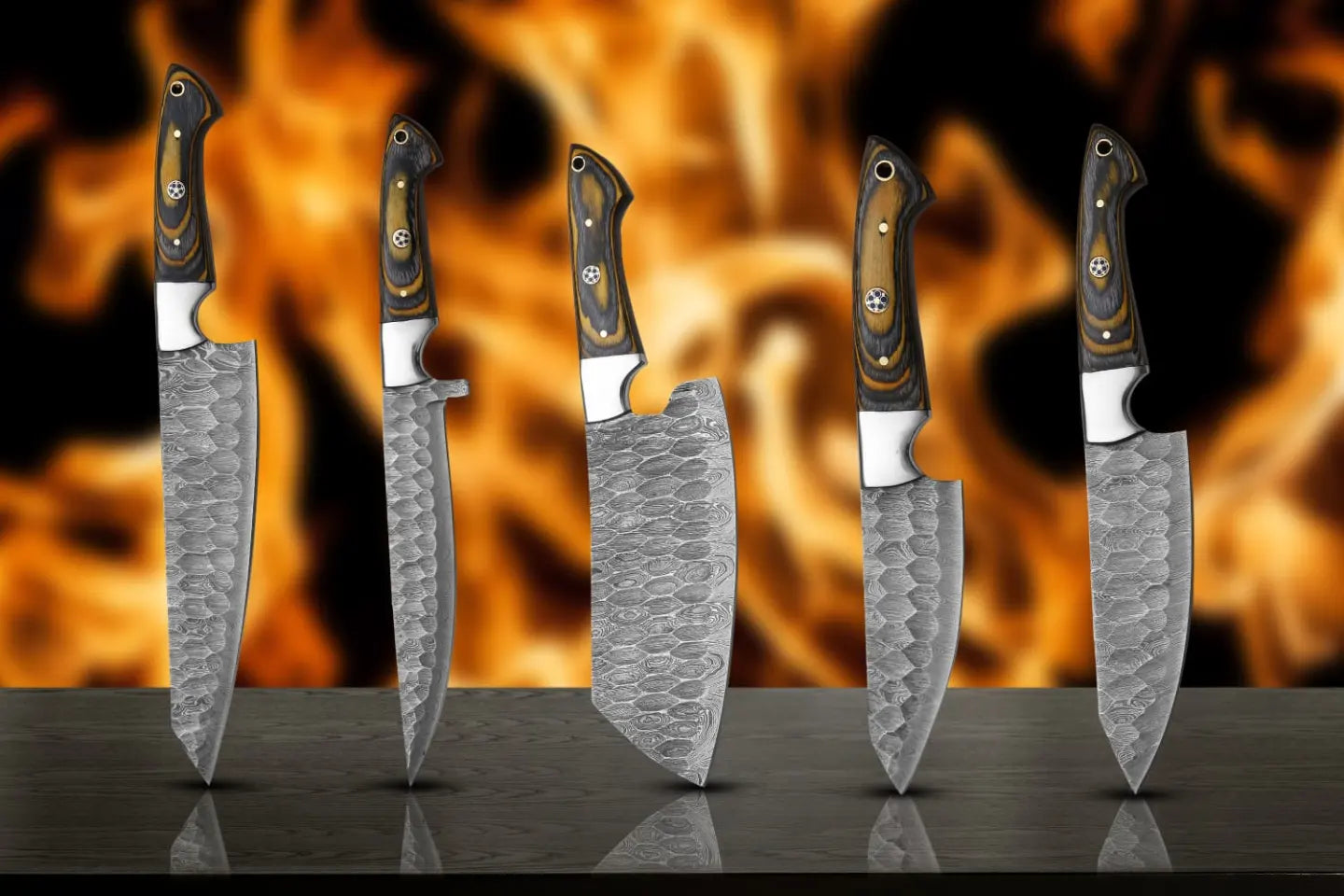 5-Piece Custom Damascus Chef Knife Set 3