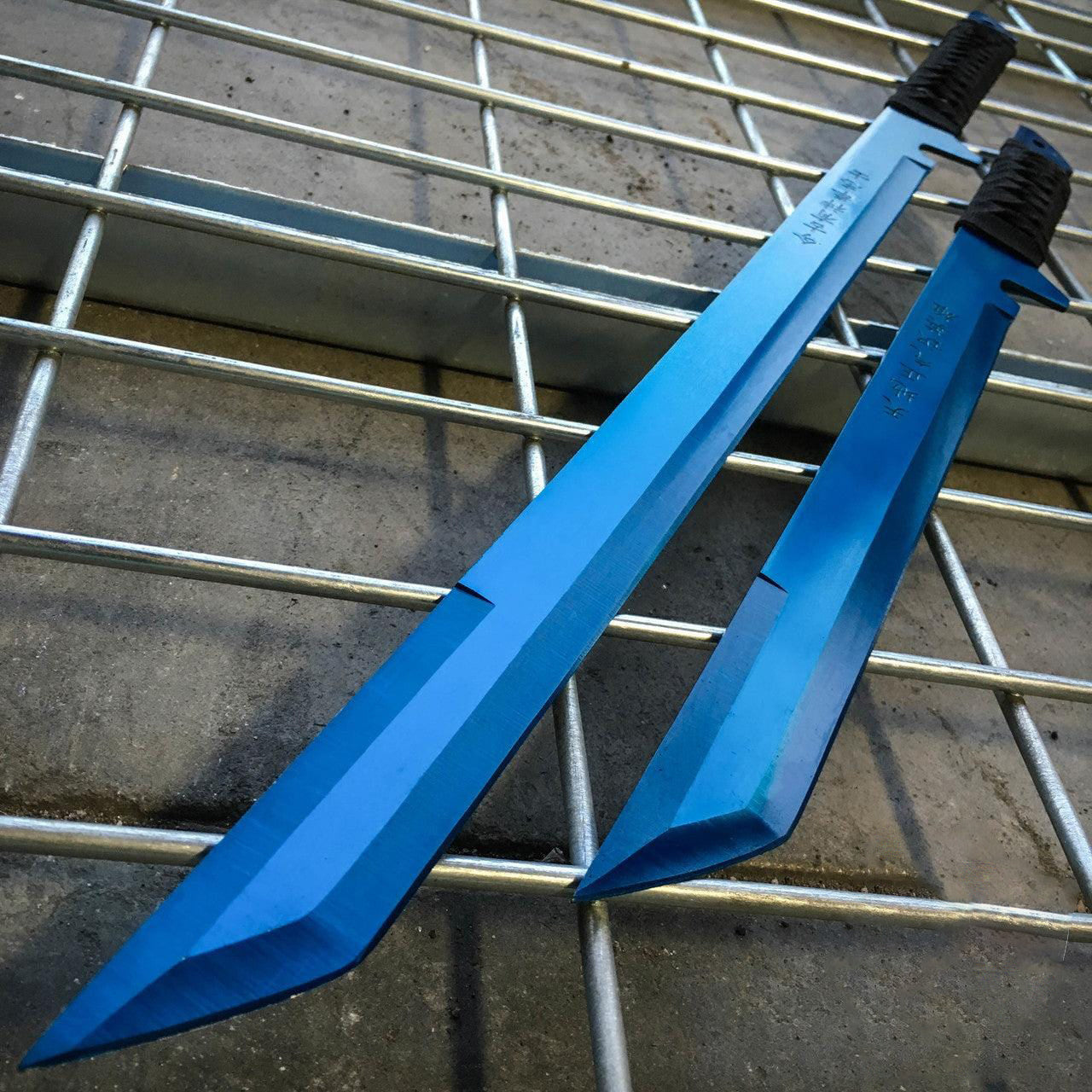 68.58 cm & 45.72 cm Blue Samurai Machete Sword Set