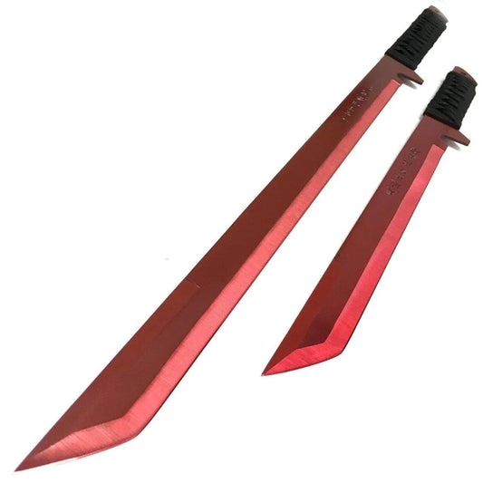 68.58cm & 45.72 Red Samurai Machete Sword Set 1