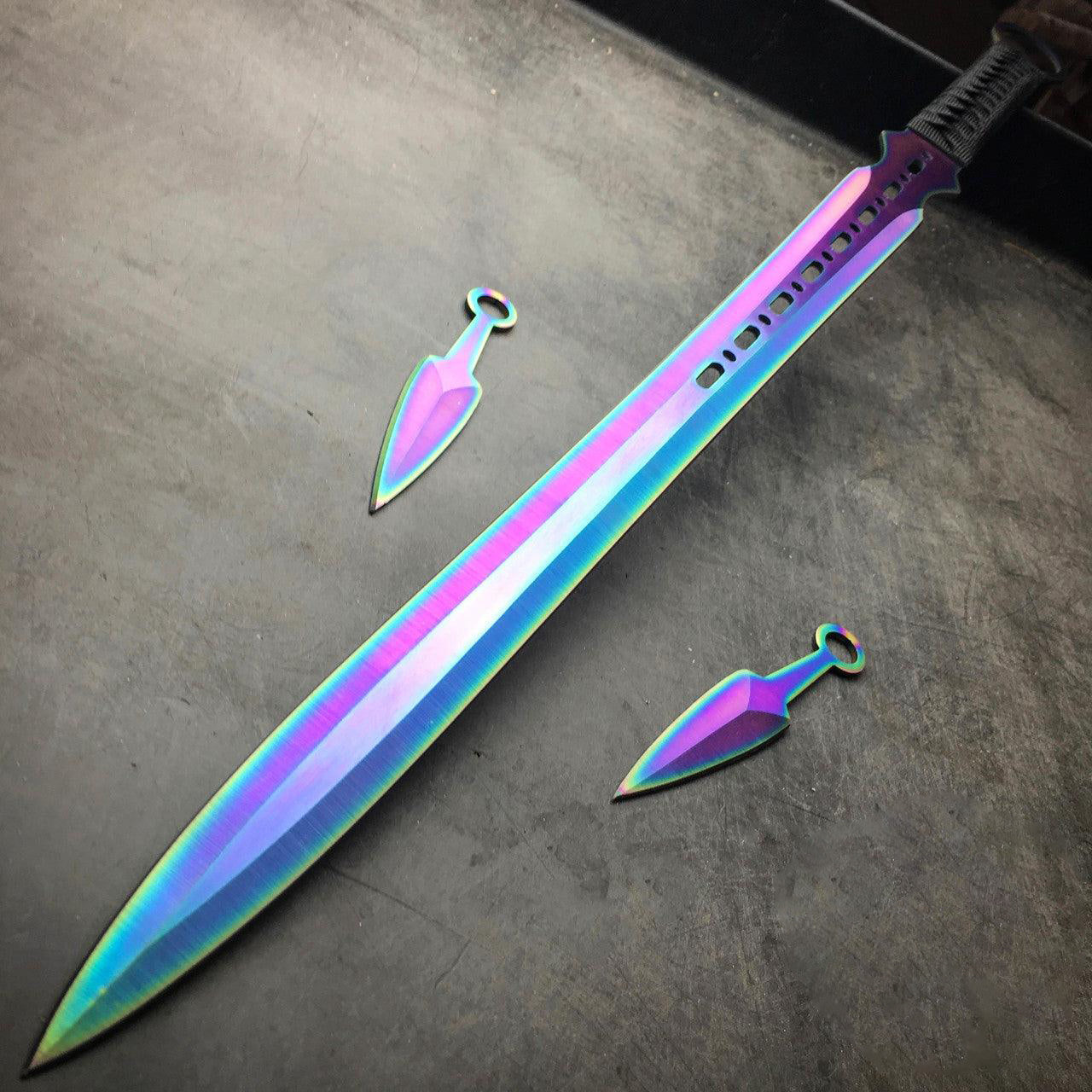 68.58cm Rainbow Katana Machete with Throwing Knife