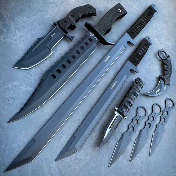 9PC Tactical Knife, Machete & Axe Set