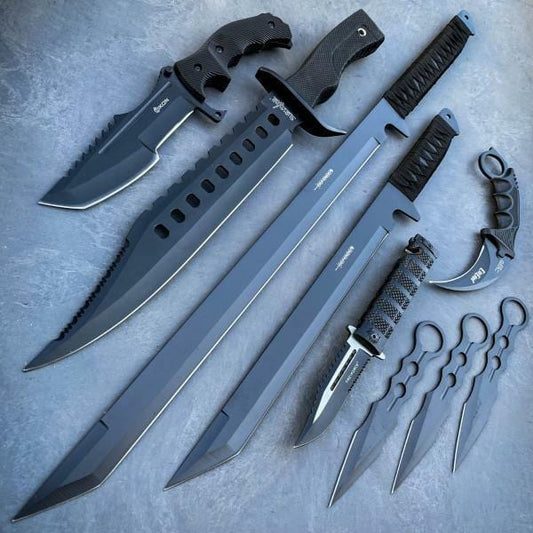 9PC Tactical Knife, Machete & Axe Set